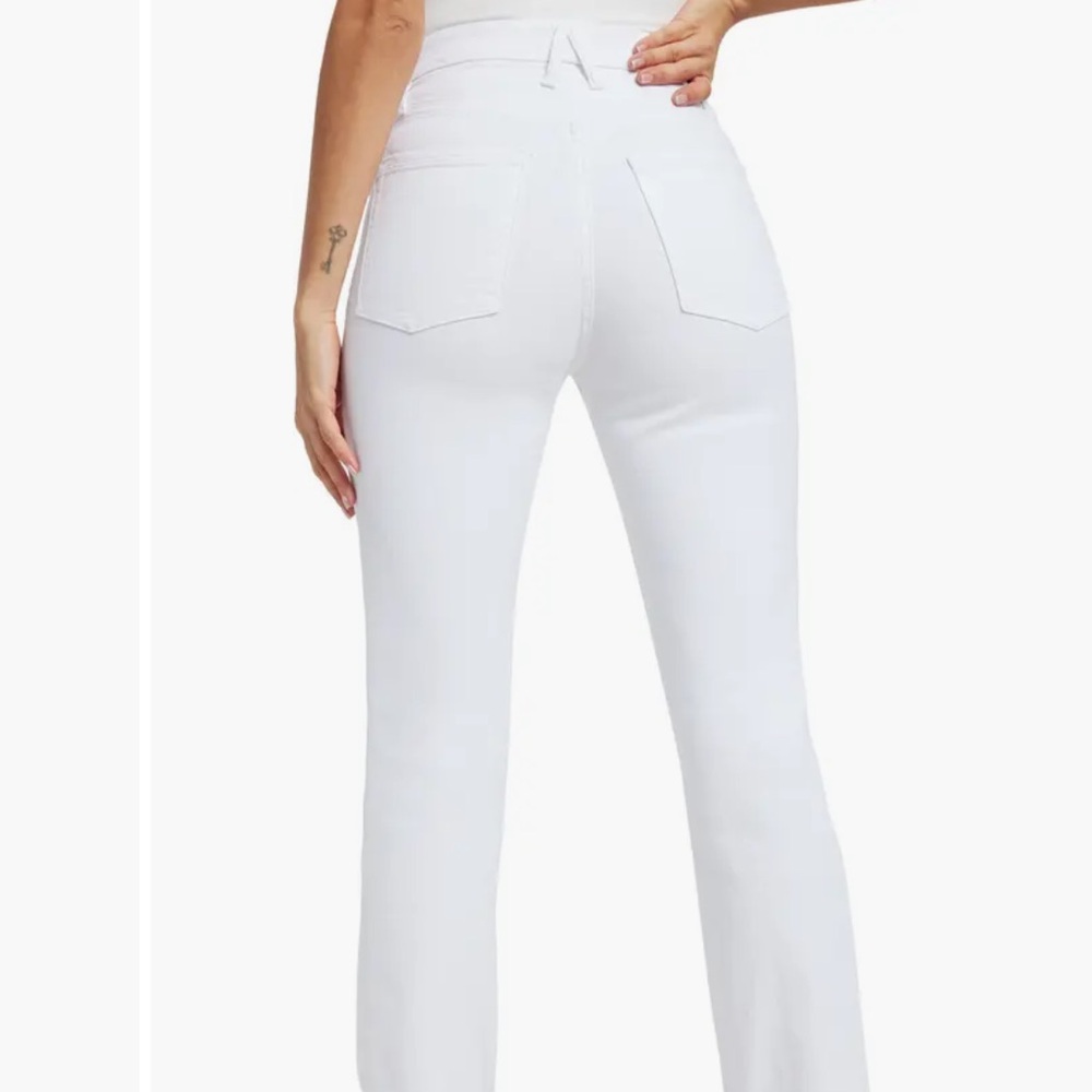 Good American White Raw Hem Straight Leg High Waist Jeans